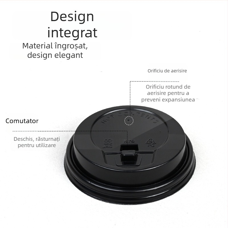 Capac de unică folosință pentru pahar de hârtie, capac plat cu întrerupător, diametru 80/90 mm, capac multifuncțional interconectat, etanș la scurgeri, capac pentru ceai cu lapte.