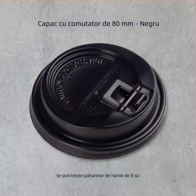 Capac de unică folosință pentru pahar de hârtie, capac plat cu întrerupător, diametru 80/90 mm, capac multifuncțional interconectat, etanș la scurgeri, capac pentru ceai cu lapte.