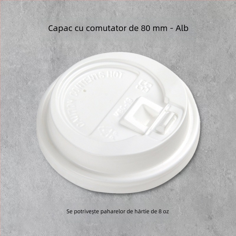Capac de unică folosință pentru pahar de hârtie, capac plat cu întrerupător, diametru 80/90 mm, capac multifuncțional interconectat, etanș la scurgeri, capac pentru ceai cu lapte.