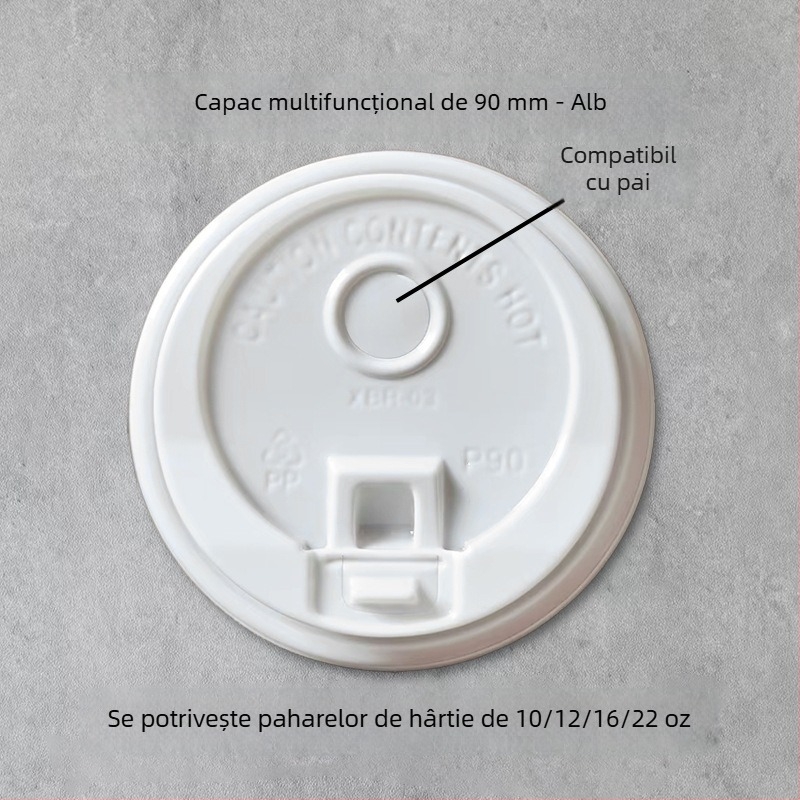 Capac de unică folosință pentru pahar de hârtie, capac plat cu întrerupător, diametru 80/90 mm, capac multifuncțional interconectat, etanș la scurgeri, capac pentru ceai cu lapte.