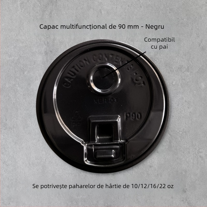 Capac de unică folosință pentru pahar de hârtie, capac plat cu întrerupător, diametru 80/90 mm, capac multifuncțional interconectat, etanș la scurgeri, capac pentru ceai cu lapte.