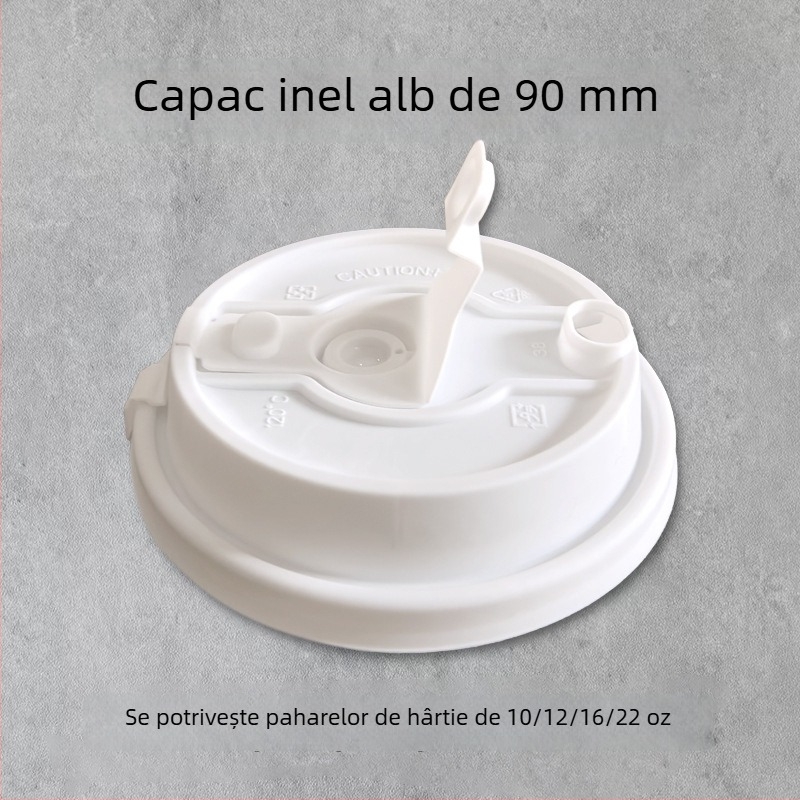 Capac de unică folosință pentru pahar de hârtie, capac plat cu întrerupător, diametru 80/90 mm, capac multifuncțional interconectat, etanș la scurgeri, capac pentru ceai cu lapte.