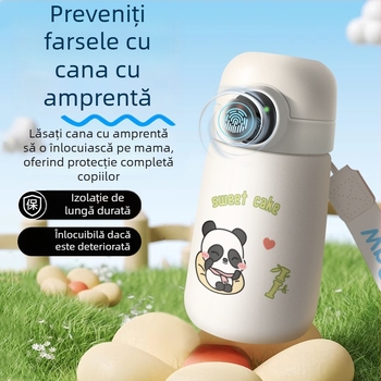 Cană de apă izolată, cu deblocare prin amprentă, inteligentă, cu pai, pentru elevi