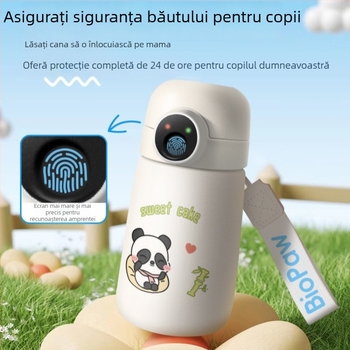 Cană de apă izolată, cu deblocare prin amprentă, inteligentă, cu pai, pentru elevi