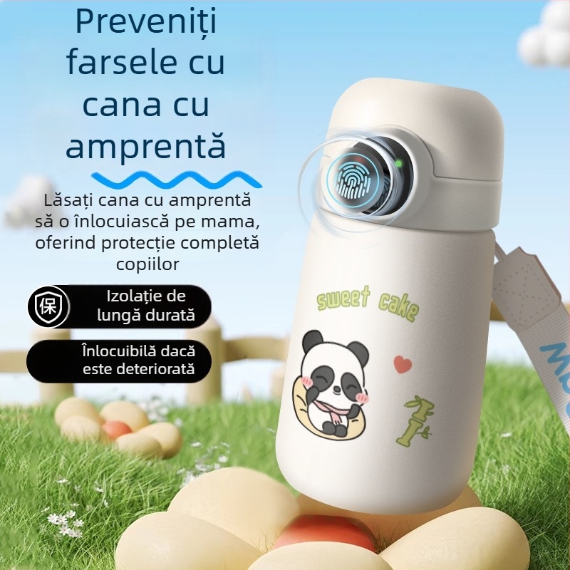 Cană de apă izolată, cu deblocare prin amprentă, inteligentă, cu pai, pentru elevi