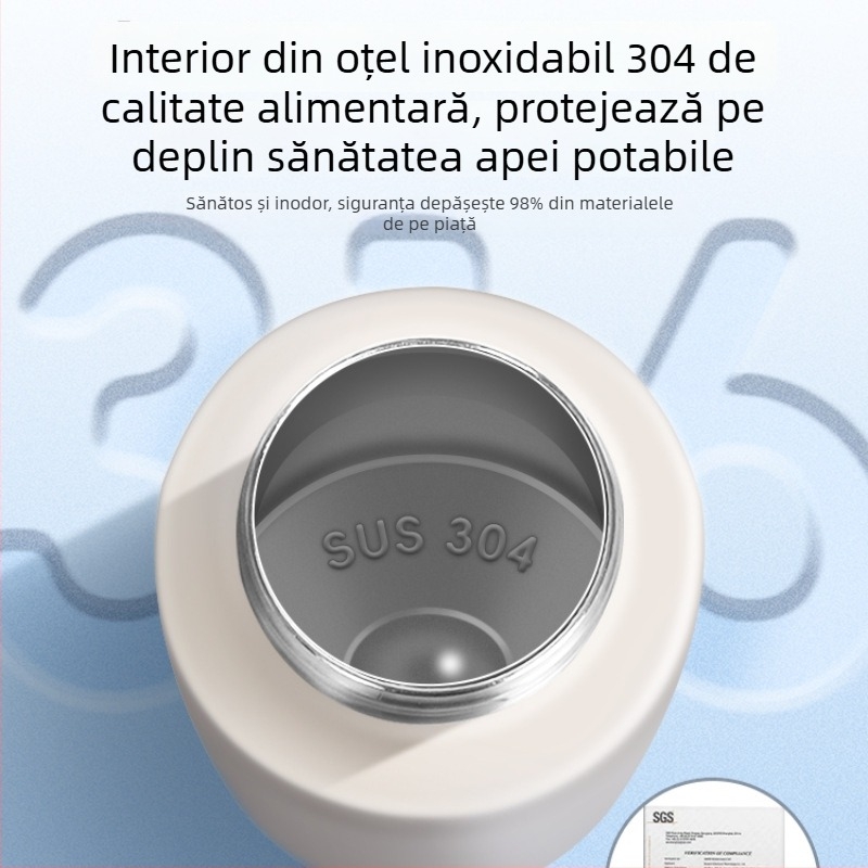 Cană de apă izolată, cu deblocare prin amprentă, inteligentă, cu pai, pentru elevi