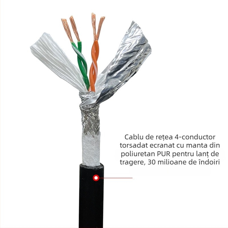 Cablu Ethernet industrial Cat5/Cat6/Cat7 cu ecran dublu, pentru mașini-unelte, rezistent la interferențe, rezistent la ulei, rezistent la îndoire, lanț de ghidare flexibil