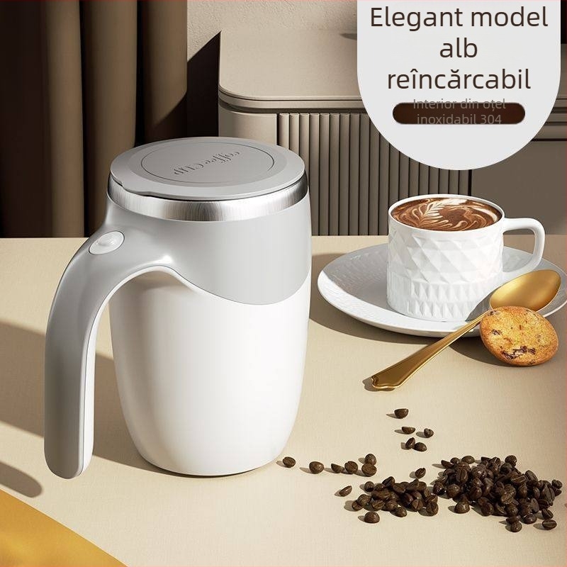 Cească electrică automată pentru amestecarea laptelui de soia și a cafelei, cu rotație magnetică din oțel inoxidabil, reîncărcabilă, premium