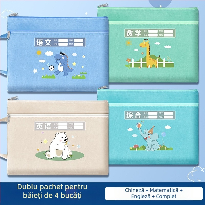 Geantă A4 cu fermoar pentru elevi din învățământ primar – depozitare teme și manuale, din pânză