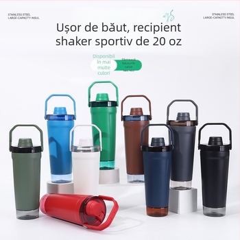 Cană shaker din oțel inoxidabil, cu mâner, izolare, 20 oz, portabil, pentru sport