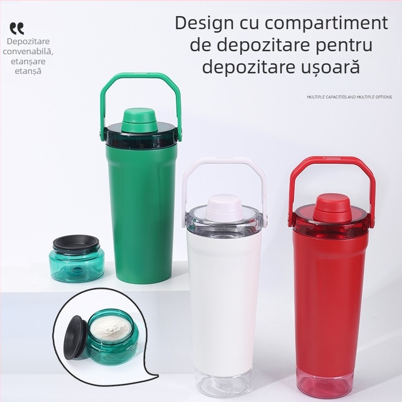 Cană shaker din oțel inoxidabil, cu mâner, izolare, 20 oz, portabil, pentru sport