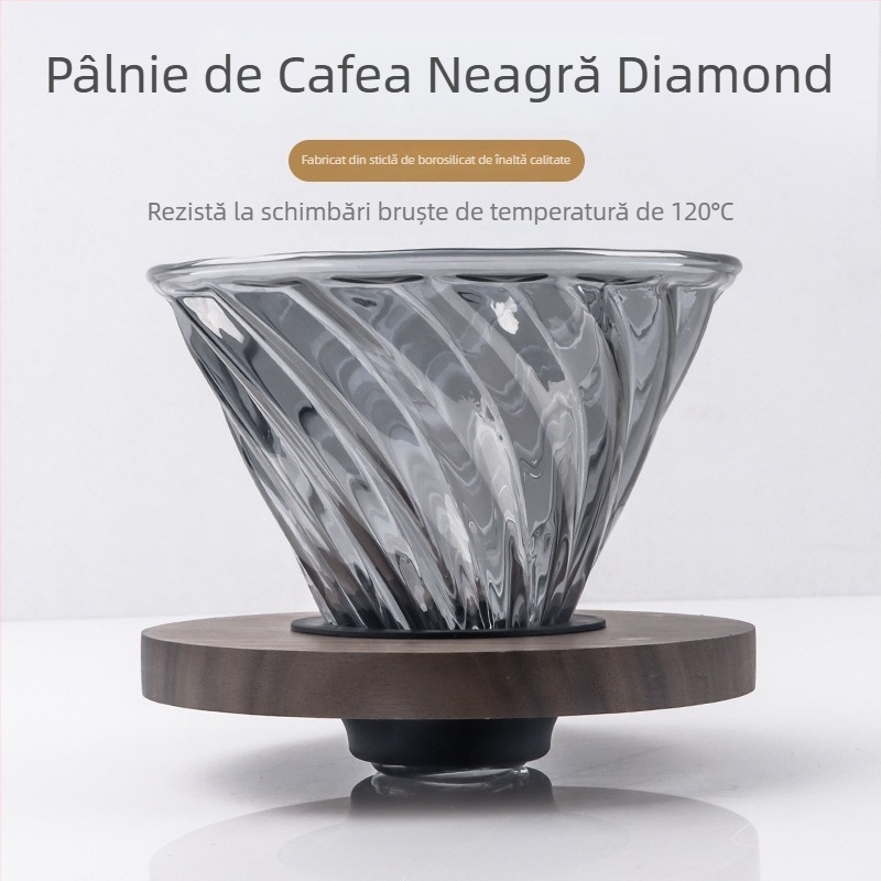 Cană de cafea pour-over cu model diamant obsidian în nor, sticlă rezistentă la temperatură, cu scară de măsurare