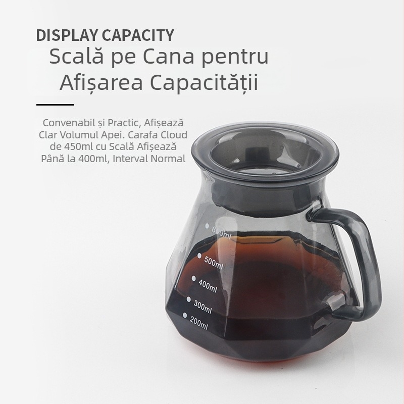 Cană de cafea pour-over cu model diamant obsidian în nor, sticlă rezistentă la temperatură, cu scară de măsurare