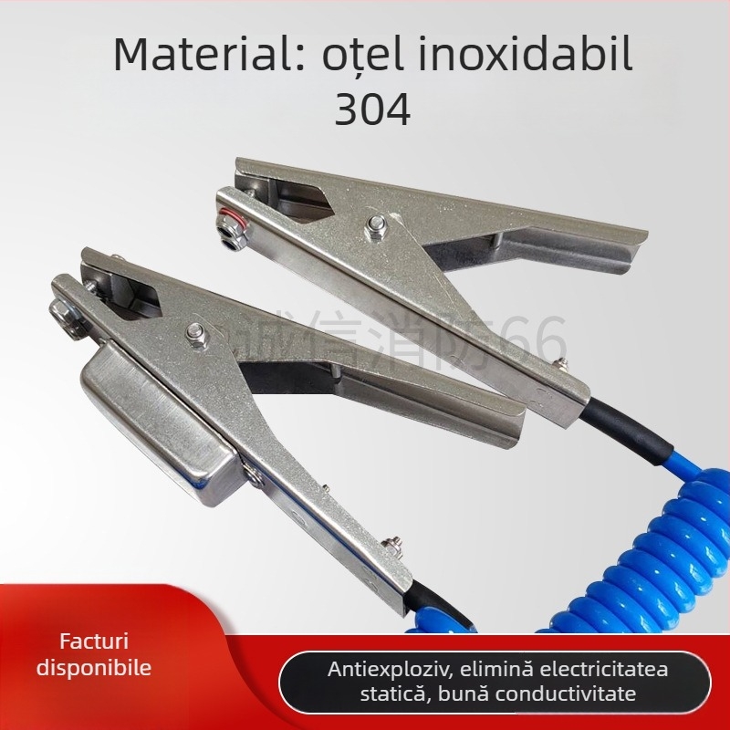 Clema de împământare electrostatică anti-explozie, din oțel inoxidabil 304, cu capete duble, pentru uz în fabrici chimice și stații de carburanți.