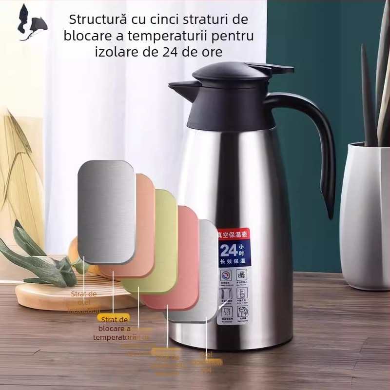 Ceainic izolat din oțel inoxidabil 304, pereți viduați, capacitate mare, pentru uz casnic și cămine studențești