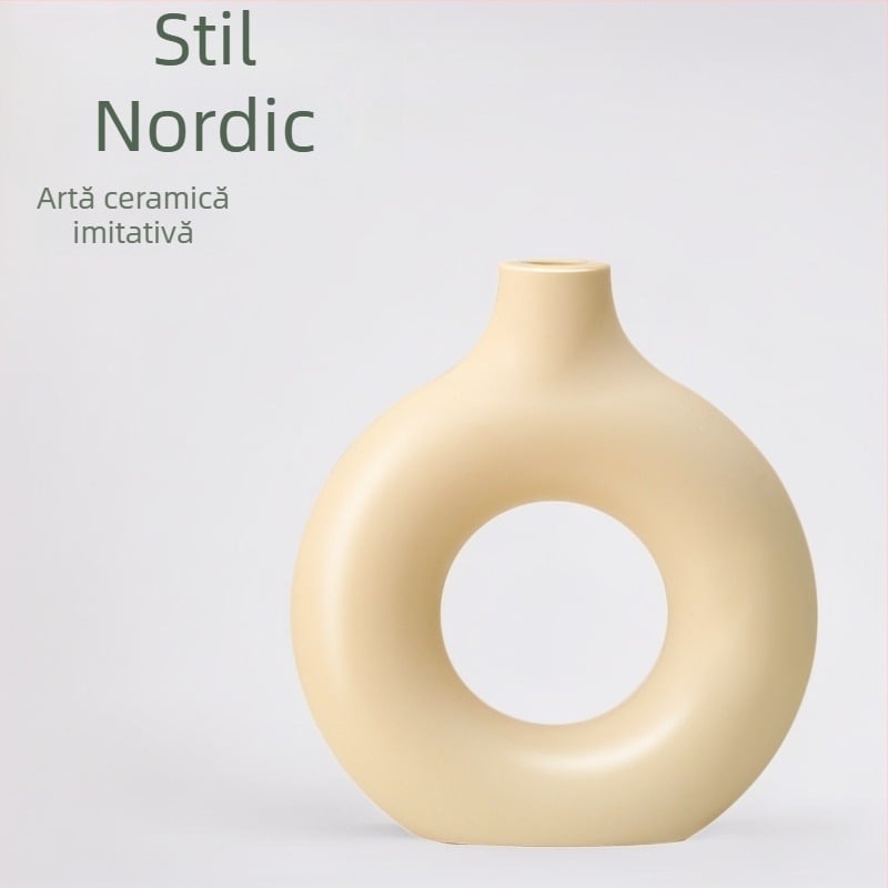 Vază decorativă în stil nordic, imitare ceramică, în formă de gogoașă, pentru aranjamente cu flori proaspete sau uscate