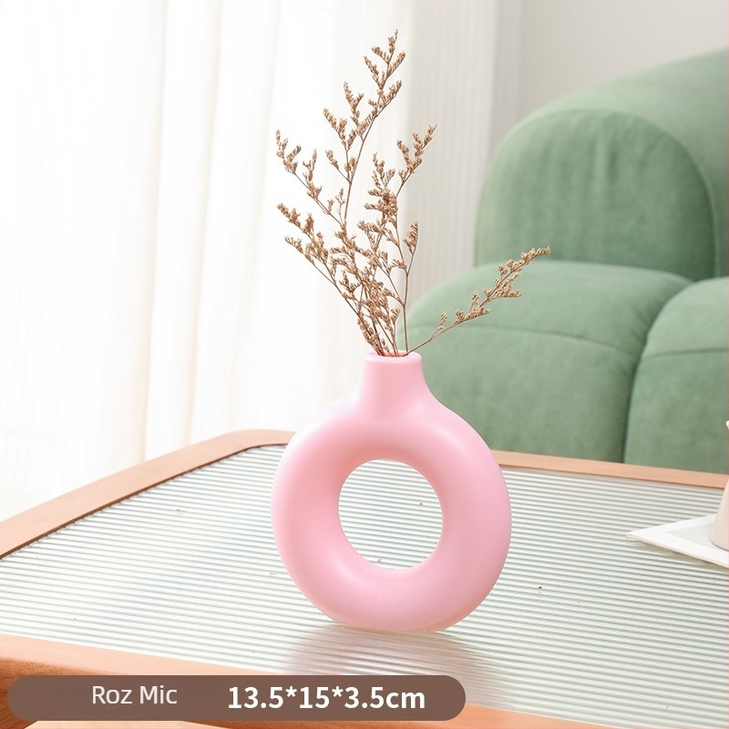Vază decorativă în stil nordic, imitare ceramică, în formă de gogoașă, pentru aranjamente cu flori proaspete sau uscate