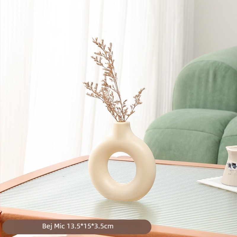 Vază decorativă în stil nordic, imitare ceramică, în formă de gogoașă, pentru aranjamente cu flori proaspete sau uscate