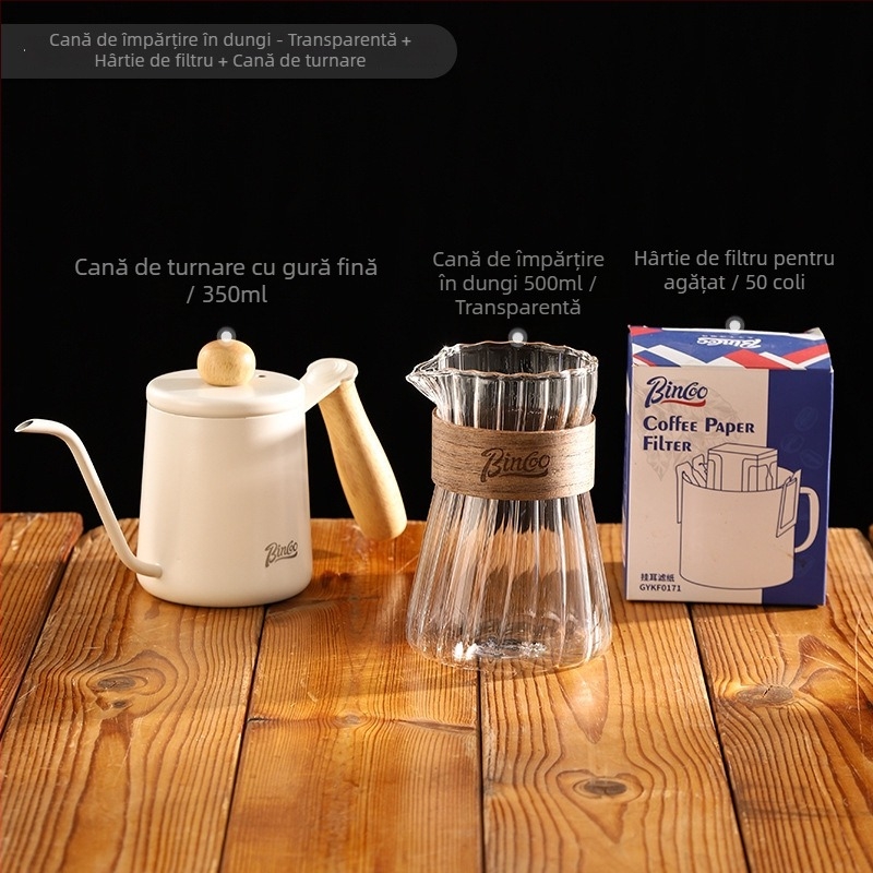 Bincoo Set cafea cu cană cu dungi pentru preparare manuală, filtru de cafea, ceainic Cloud și ceașcă japoneză pentru cold brew