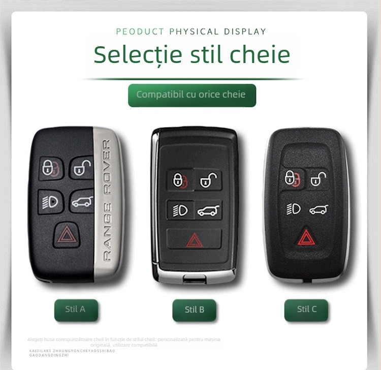Carcasă din piele pentru cheie Land Rover – compatibilă cu Evoque, Velar, Defender, Range Rover, Range Rover Sport, Discovery și Discovery Sport