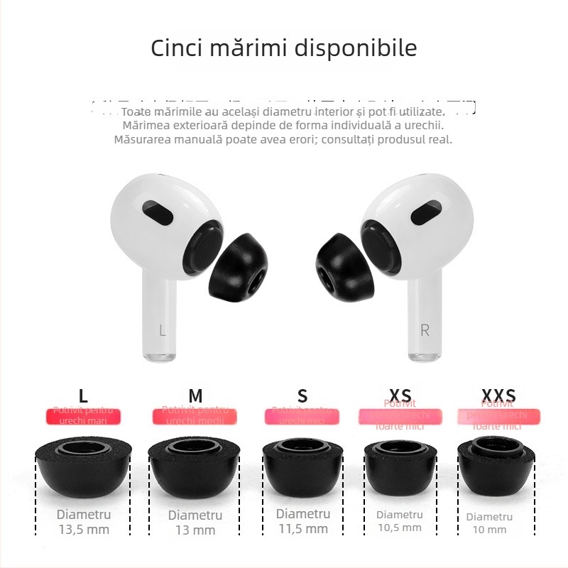 Capace de urechi din spumă cu memorie pentru AirPods Pro a 3-a generație, dopuri de urechi din burete, dopuri din burete inerte