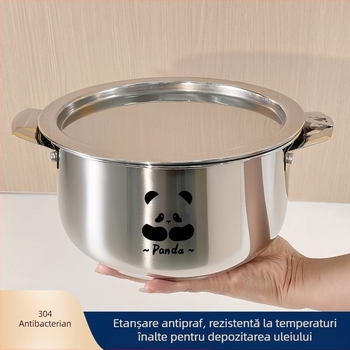 Vas din oțel inoxidabil 304 cu capac și filtru, mâneri duble, recipient pentru grăsime, potrivit pentru frigider, vas de filtrare a uleiului de chili