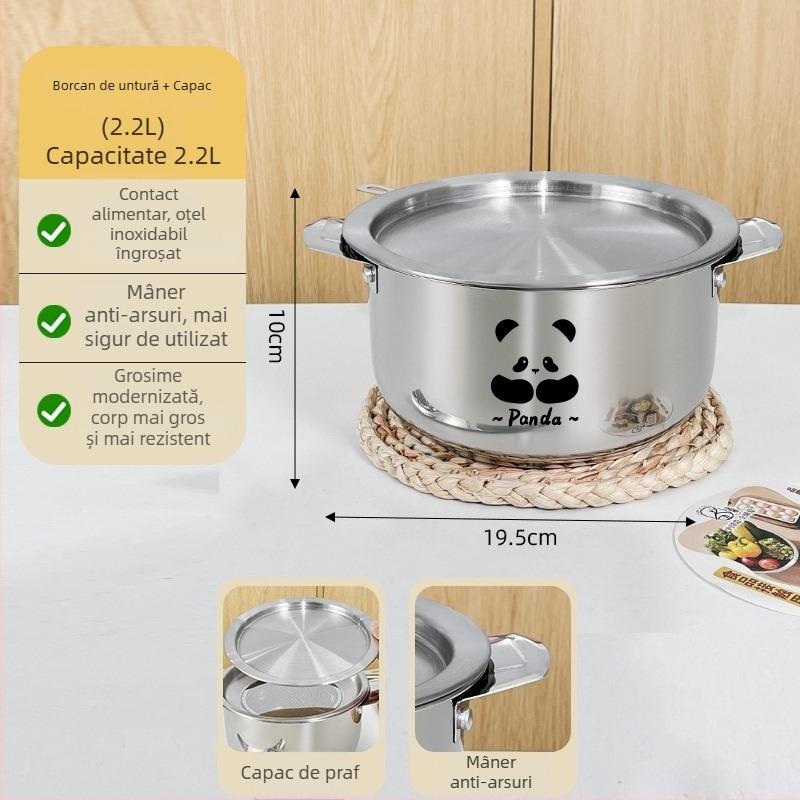 Vas din oțel inoxidabil 304 cu capac și filtru, mâneri duble, recipient pentru grăsime, potrivit pentru frigider, vas de filtrare a uleiului de chili