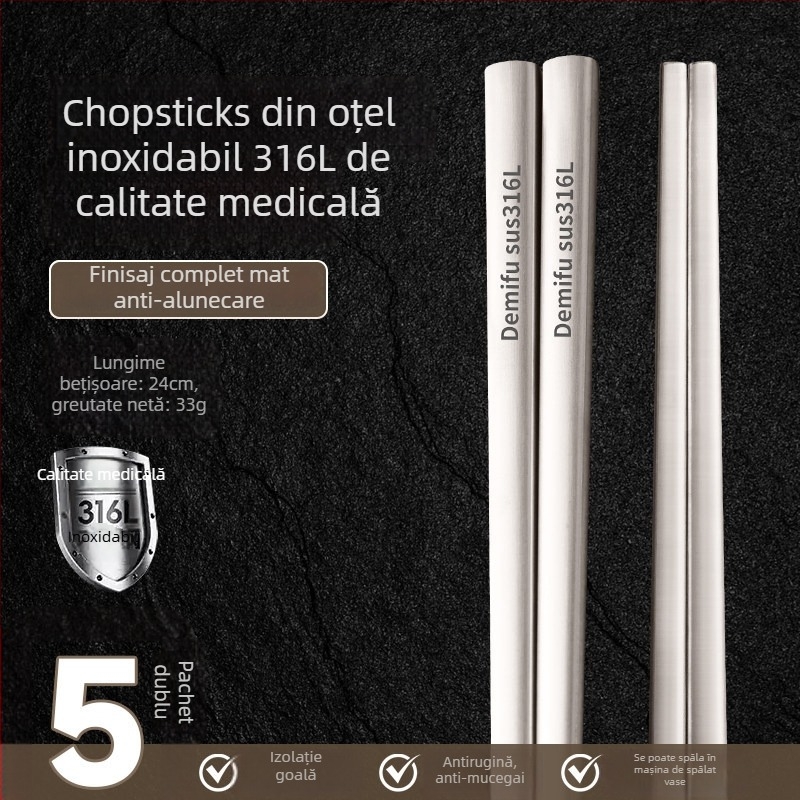 Bețișoare din oțel inoxidabil 316L pentru uz casnic, de înaltă clasă, antibacteriale, rezistente la mucegai, destinate fiecărui membru al familiei, senzație de lux discret, aspect premium, antialunecare