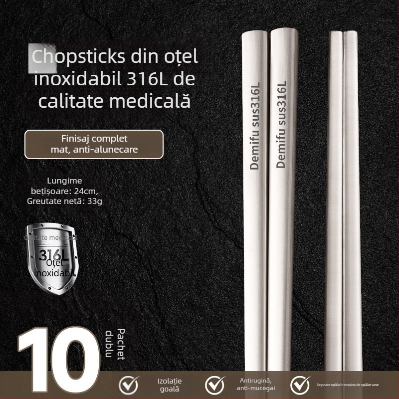 Bețișoare din oțel inoxidabil 316L pentru uz casnic, de înaltă clasă, antibacteriale, rezistente la mucegai, destinate fiecărui membru al familiei, senzație de lux discret, aspect premium, antialunecare