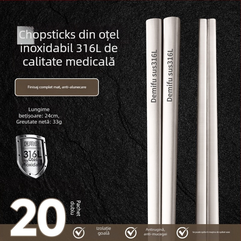 Bețișoare din oțel inoxidabil 316L pentru uz casnic, de înaltă clasă, antibacteriale, rezistente la mucegai, destinate fiecărui membru al familiei, senzație de lux discret, aspect premium, antialunecare