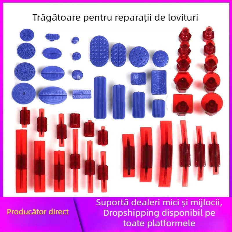 Kit de reparații pentru deformări auto fără vopsire cauzate de grindină — unelte de tras, cleme de tras, garnituri și ciocan