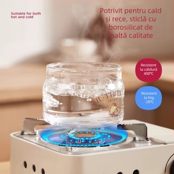 Cutie de prânz din sticlă cu capac etanș, compatibilă cu microunde, de calitate alimentară, cu compartiment pentru supă