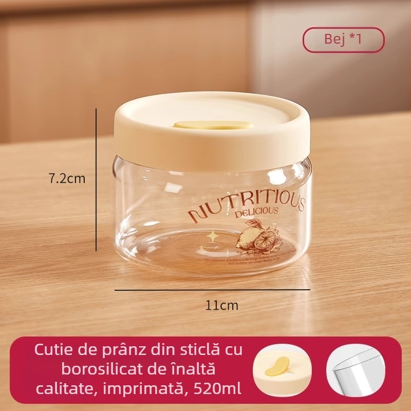 Cutie de prânz din sticlă cu capac etanș, compatibilă cu microunde, de calitate alimentară, cu compartiment pentru supă