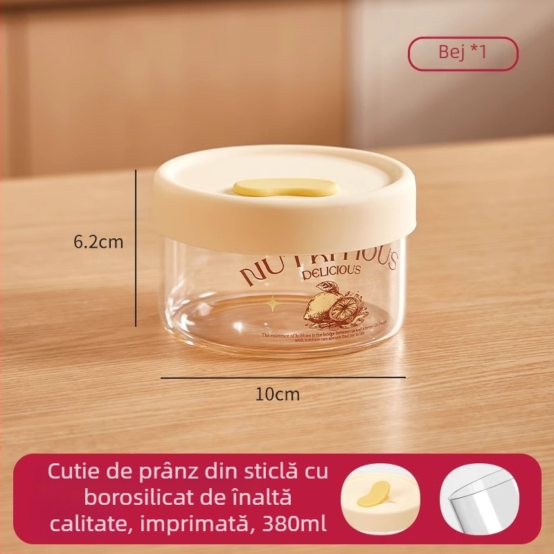 Cutie de prânz din sticlă cu capac etanș, compatibilă cu microunde, de calitate alimentară, cu compartiment pentru supă