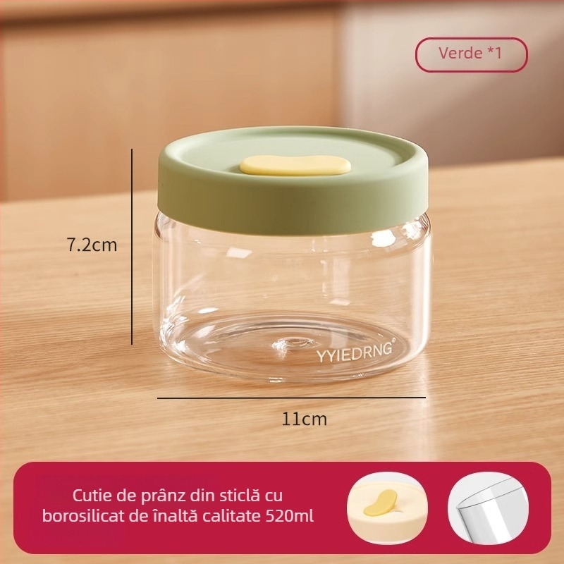 Cutie de prânz din sticlă cu capac etanș, compatibilă cu microunde, de calitate alimentară, cu compartiment pentru supă