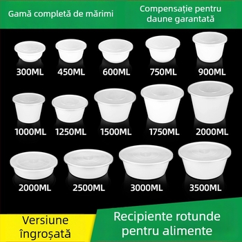 Vas rotund de unică folosință, culoare alb lăptos, recipient alimentar transparent, turnat prin injecție, PP, 300–900 ml, potrivit pentru supe și tăiței
