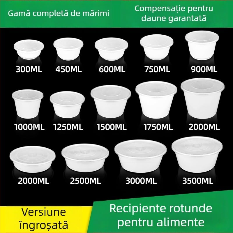Vas rotund de unică folosință, culoare alb lăptos, recipient alimentar transparent, turnat prin injecție, PP, 300–900 ml, potrivit pentru supe și tăiței