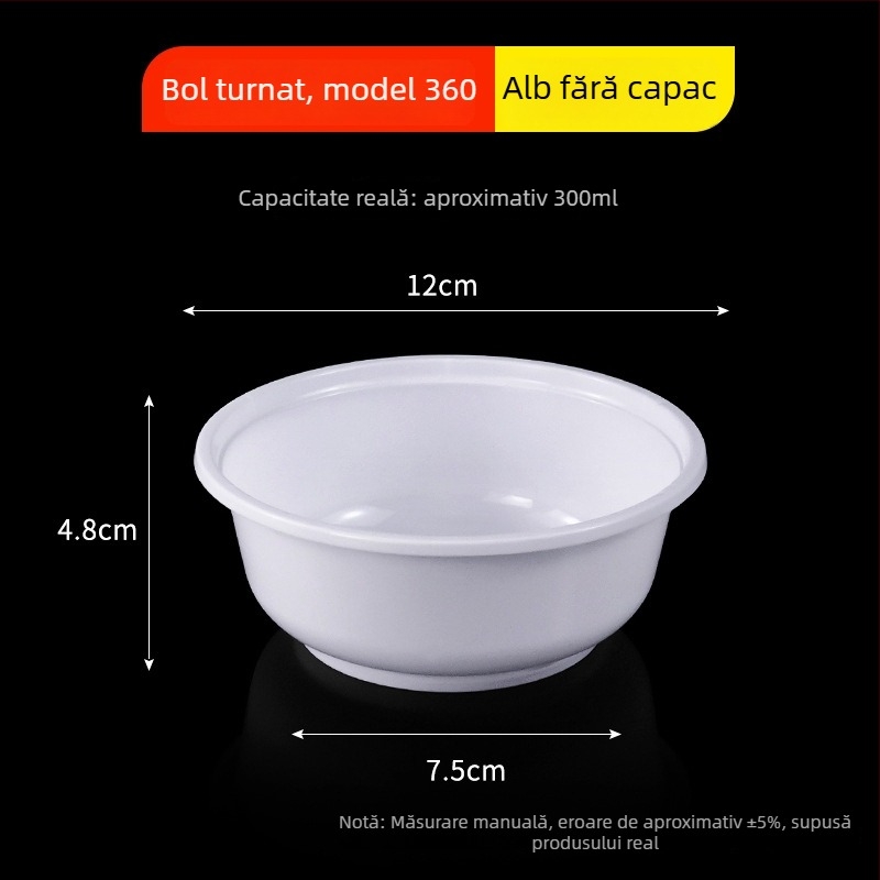 Vas rotund de unică folosință, culoare alb lăptos, recipient alimentar transparent, turnat prin injecție, PP, 300–900 ml, potrivit pentru supe și tăiței