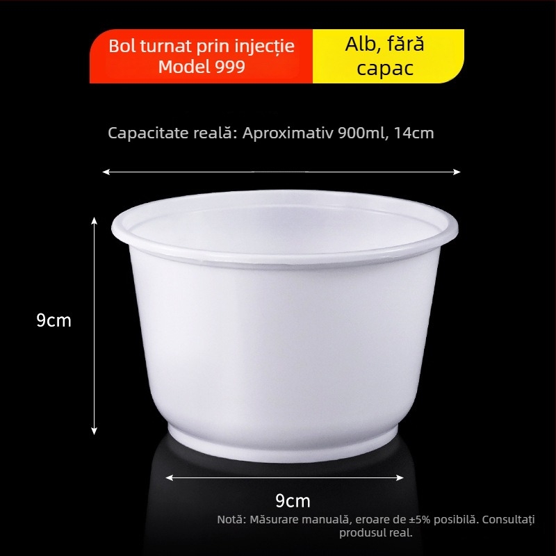 Vas rotund de unică folosință, culoare alb lăptos, recipient alimentar transparent, turnat prin injecție, PP, 300–900 ml, potrivit pentru supe și tăiței