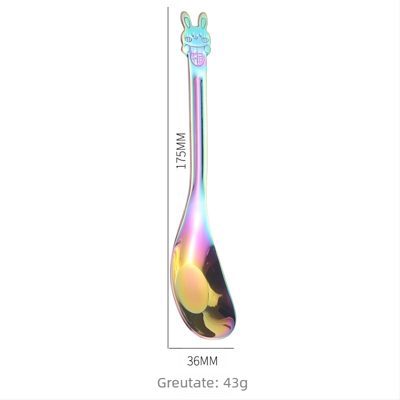 Lingură din oțel inoxidabil 304 cu design de iepuraș desen animat – set pentru supă și hrănire bebeluși, lingură în formă de lingou