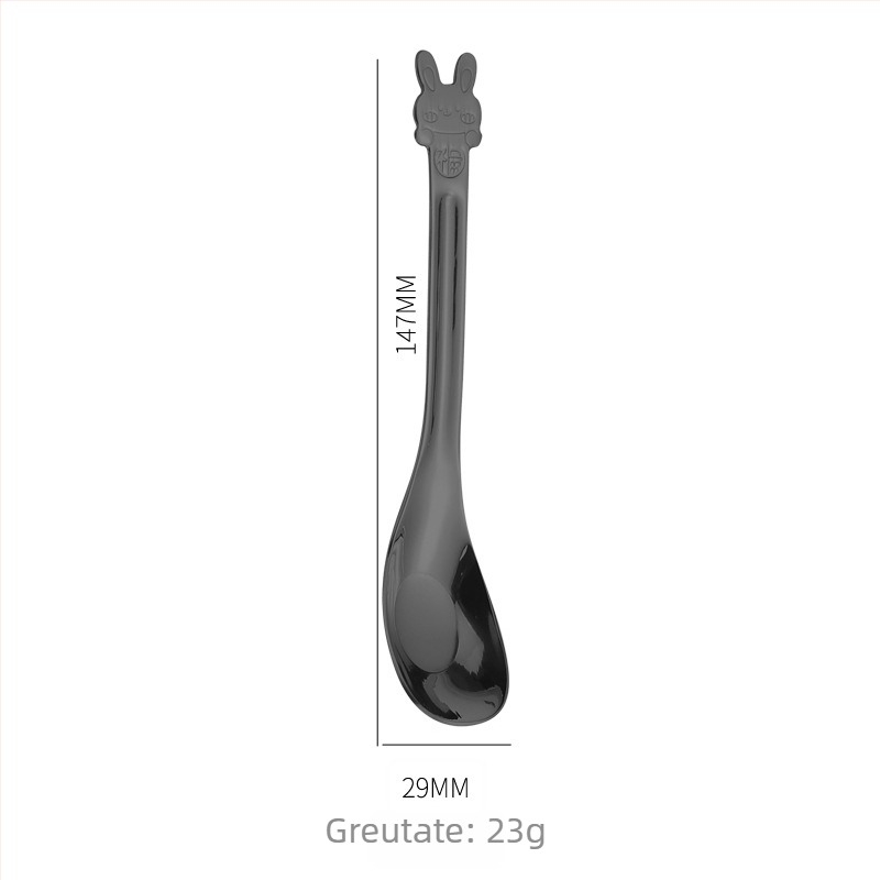Lingură din oțel inoxidabil 304 cu design de iepuraș desen animat – set pentru supă și hrănire bebeluși, lingură în formă de lingou
