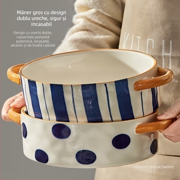 Mare bol ceramic pentru supă, cu două mâneri, pentru uz casnic, formă rotundă, stil Nordic, diametru 19–19,9 cm