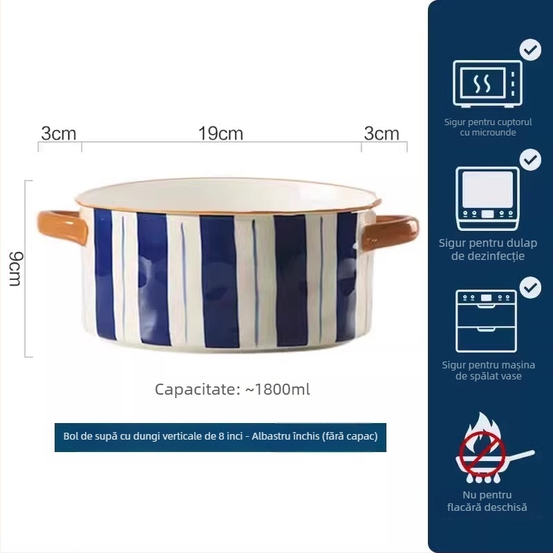 Mare bol ceramic pentru supă, cu două mâneri, pentru uz casnic, formă rotundă, stil Nordic, diametru 19–19,9 cm