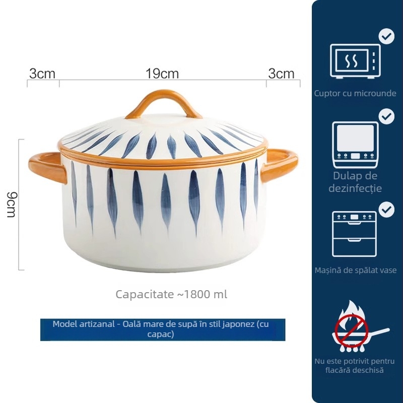 Mare bol ceramic pentru supă, cu două mâneri, pentru uz casnic, formă rotundă, stil Nordic, diametru 19–19,9 cm