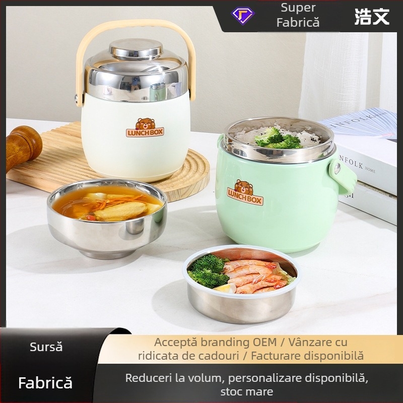 Haowen Cutie pentru prânz izolată din oțel inoxidabil 304, cu mai multe compartimente, portabilă pentru birou