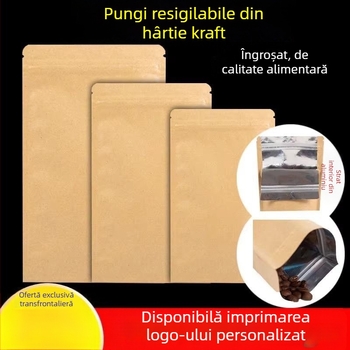 Pungi din hârtie kraft cu acoperire de aluminiu, bază plată, rezistente la apă și umezeală, sigilare alimentară, ambalare ceai, pungi auto-sigilante din hârtie kraft cu folie de aluminiu