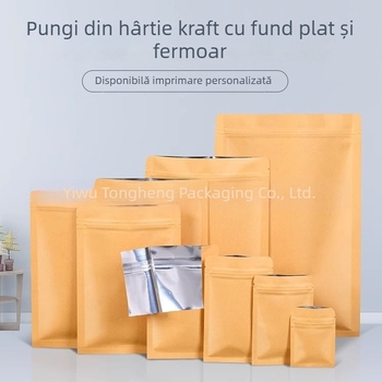 Pungi din hârtie kraft cu acoperire de aluminiu, bază plată, rezistente la apă și umezeală, sigilare alimentară, ambalare ceai, pungi auto-sigilante din hârtie kraft cu folie de aluminiu