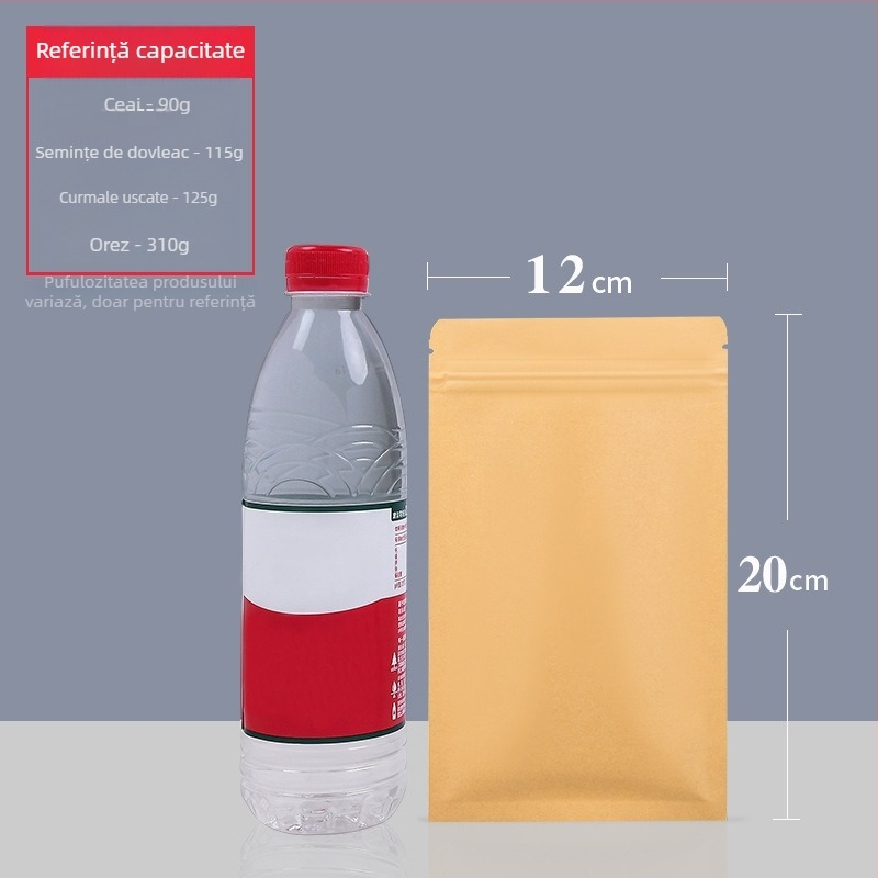 Pungi din hârtie kraft cu acoperire de aluminiu, bază plată, rezistente la apă și umezeală, sigilare alimentară, ambalare ceai, pungi auto-sigilante din hârtie kraft cu folie de aluminiu