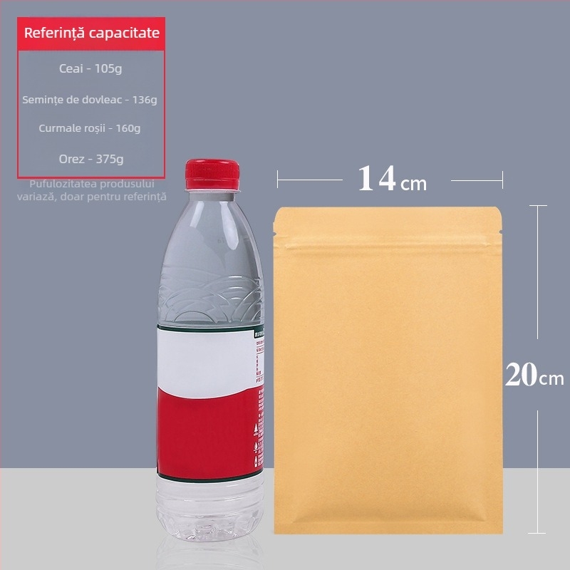 Pungi din hârtie kraft cu acoperire de aluminiu, bază plată, rezistente la apă și umezeală, sigilare alimentară, ambalare ceai, pungi auto-sigilante din hârtie kraft cu folie de aluminiu