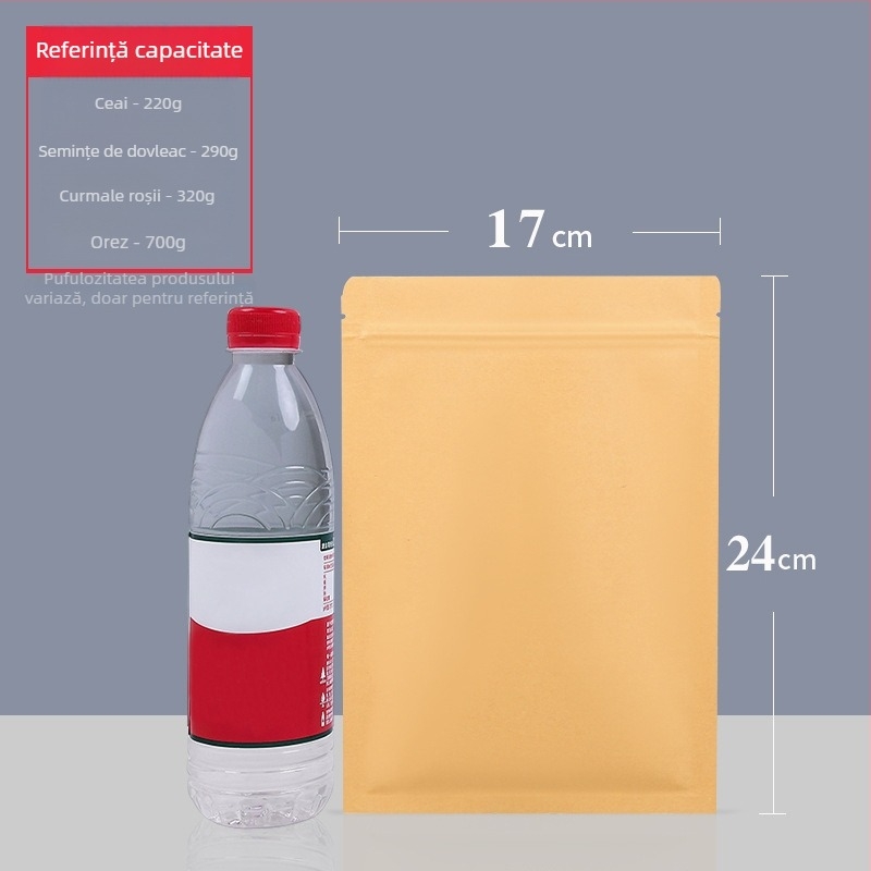 Pungi din hârtie kraft cu acoperire de aluminiu, bază plată, rezistente la apă și umezeală, sigilare alimentară, ambalare ceai, pungi auto-sigilante din hârtie kraft cu folie de aluminiu